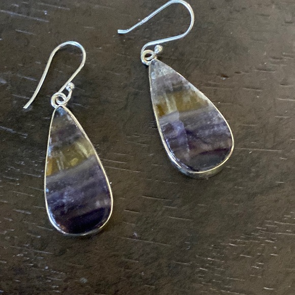 Fluorite Teardrop sterling silver pierced earrings - Picture 2 of 4